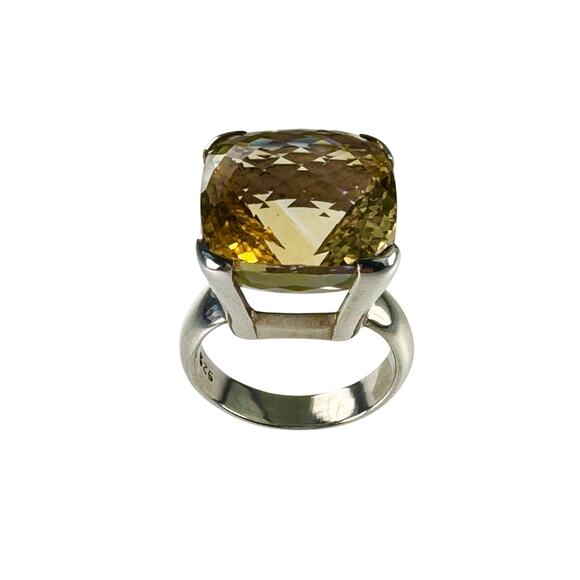 Citrine Cushion Cut Cocktail Ring Big Fancy Faceted Sterling Handmade US 8.75-9 - Picture 2 of 12